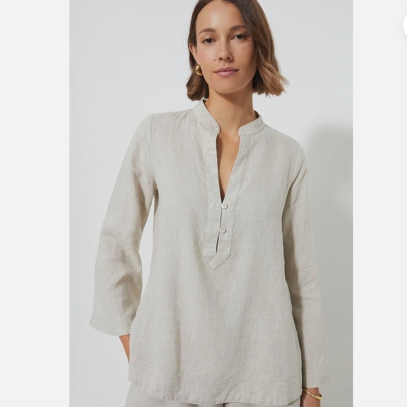 Tuckernuck Womens Long Sleeve Linen Tatum Popover Blouse XXL Beachy Breathable - Picture 2 of 12